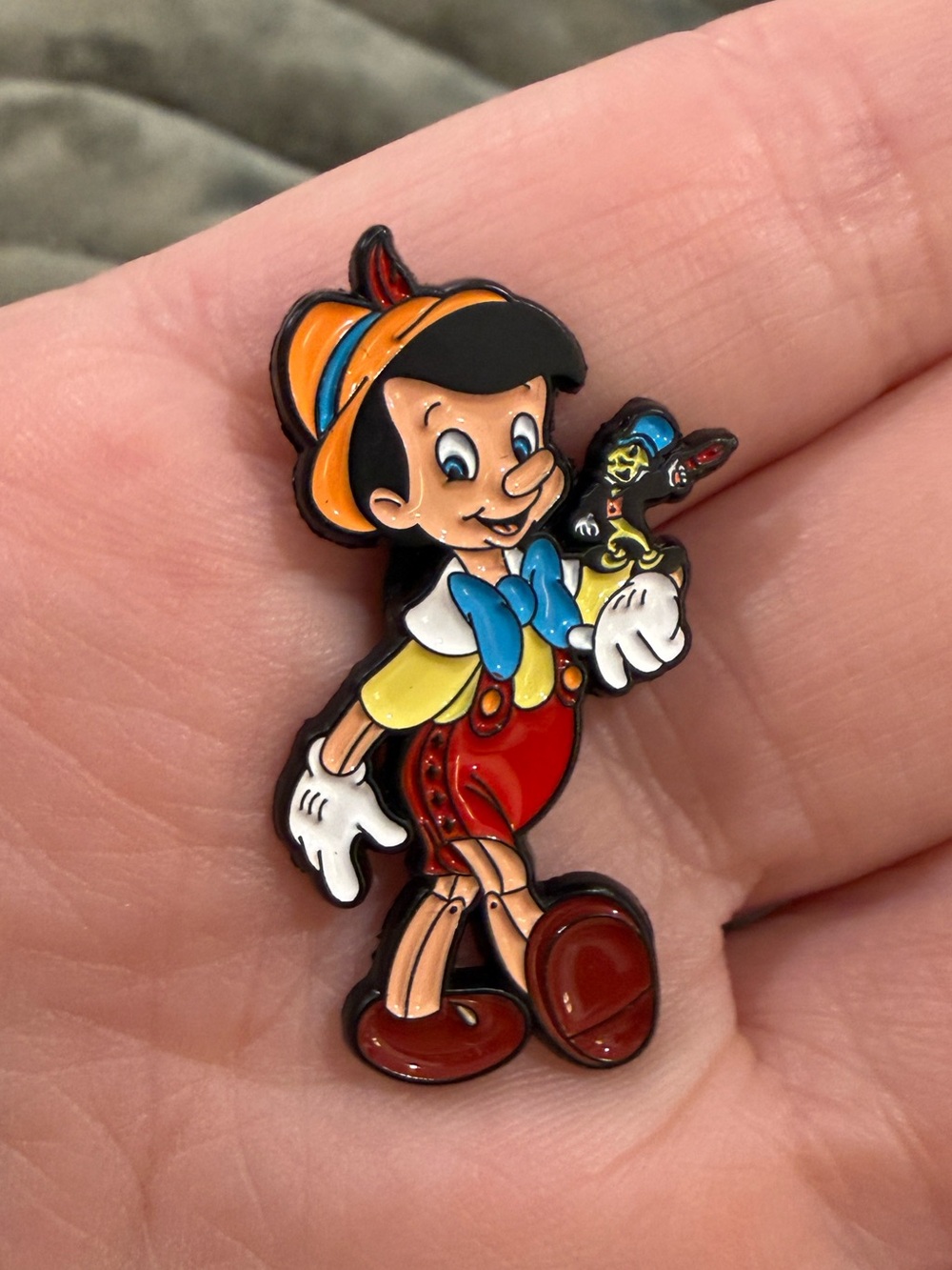 Colorful Pinocchio Enamel Brooch — Multicolor Character Pin